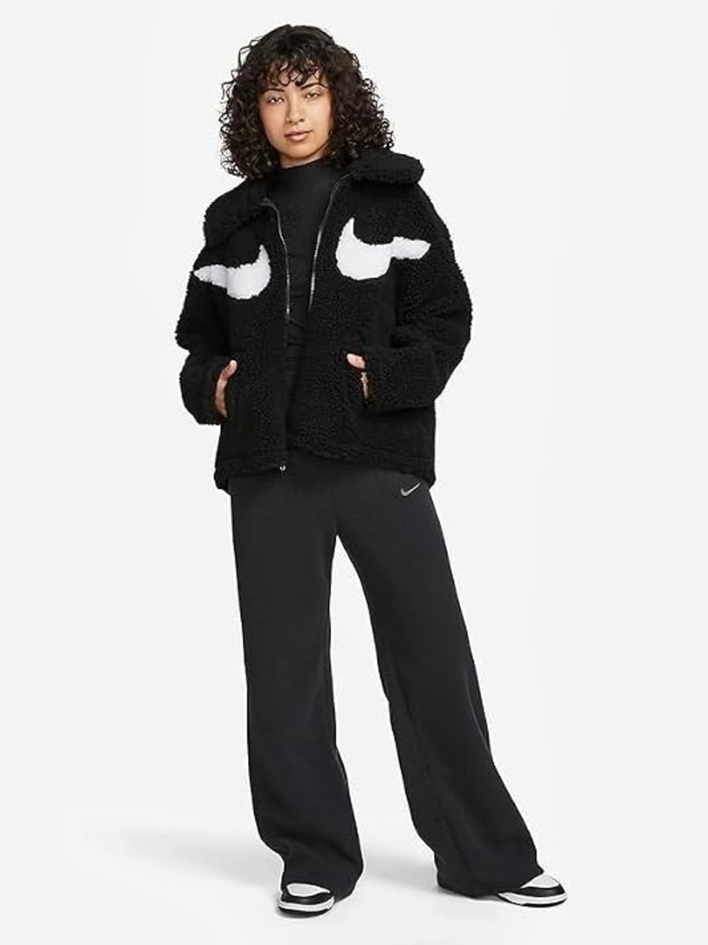 Nike Black Sherpa Jacket with White Swoosh Accents